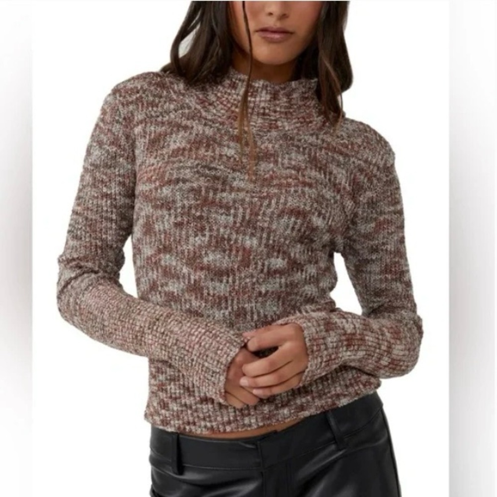 Free People Blair Spacedye Pullover Sweater Black Coffee Combo Small